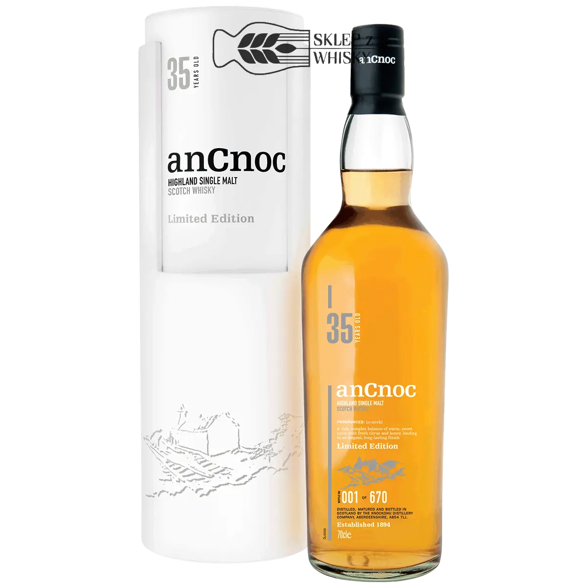 AnCnoc 35-letnia szkocka whisky single malt z regionu Highlands, 700 ml, w pudełku