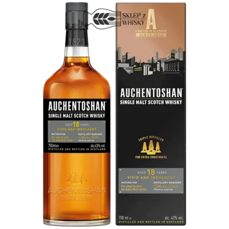 Auchentoshan 18 letnia szkocka whisky single malt z regionu Lowlands, 700 ml, w pudełku