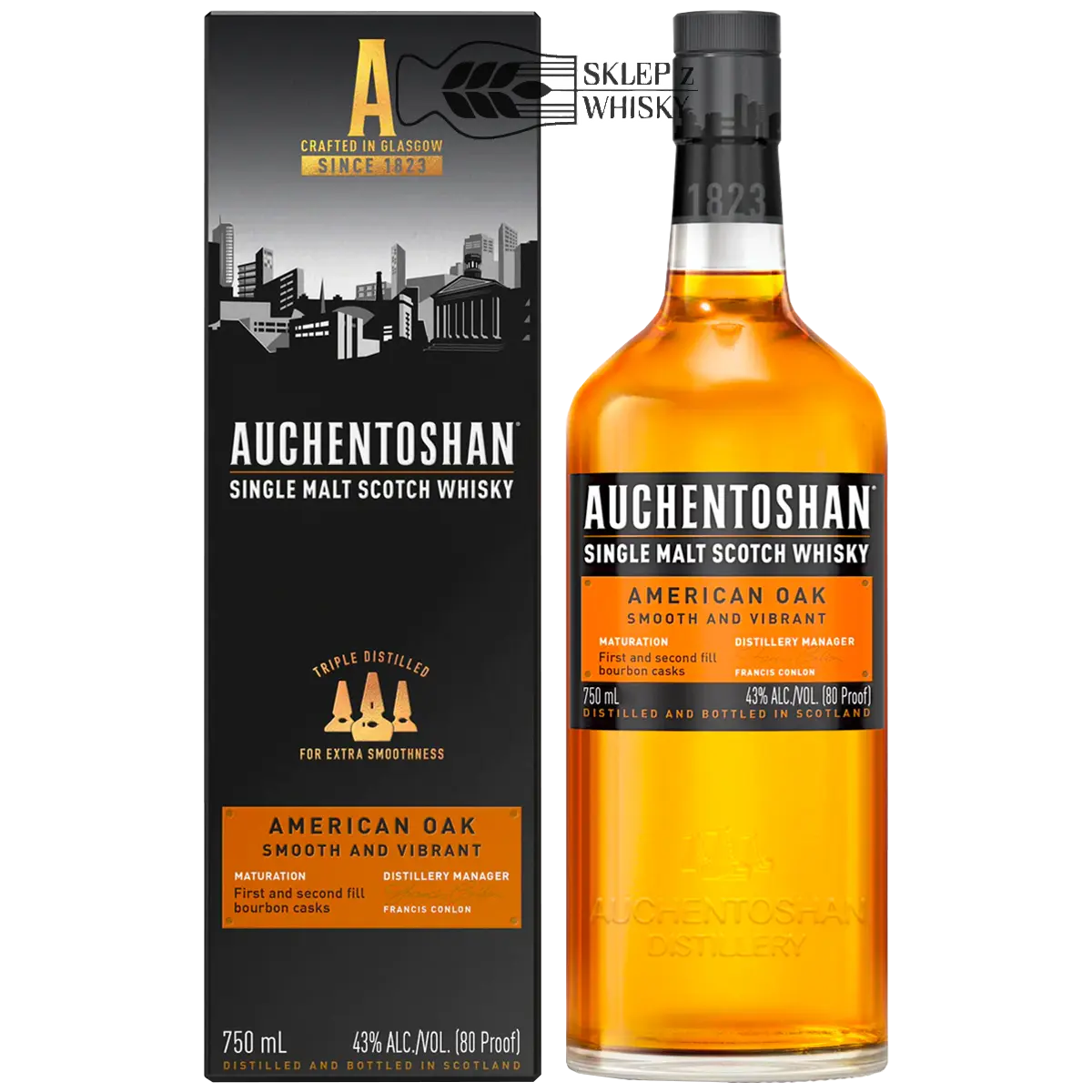 Auchentoshan American Oak - szkocka whisky single malt z regionu Lowlands, 700 ml, w pudełku