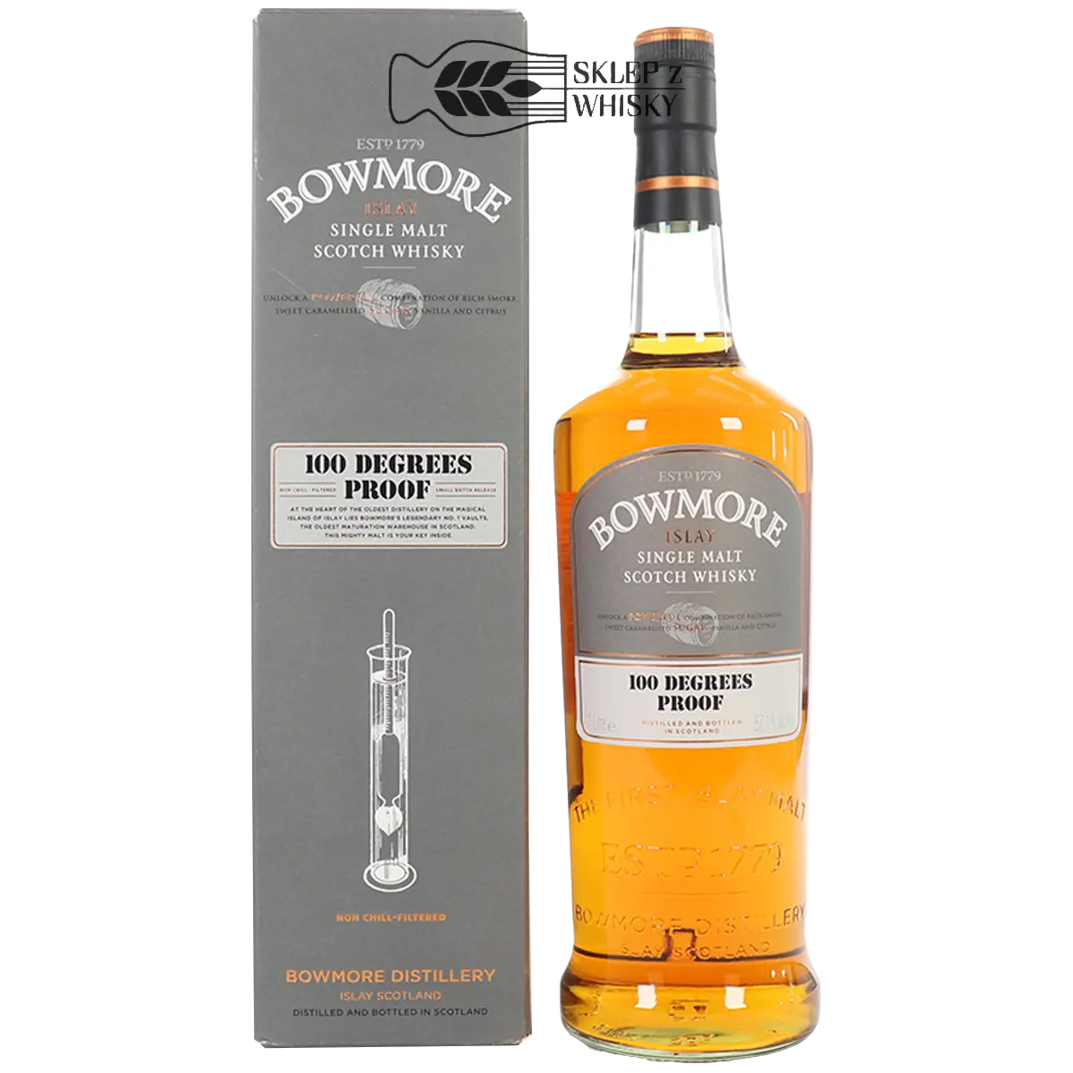 Bowmore 100 Degrees Proof - szkocka whisky single malt z regionu Islay, 1 litr, w pudełku