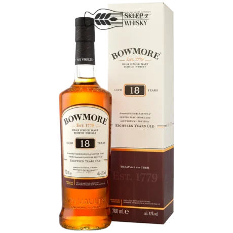 Bowmore 18 letnia szkocka whisky single malt z regionu Islay, 700 ml, w pudełku