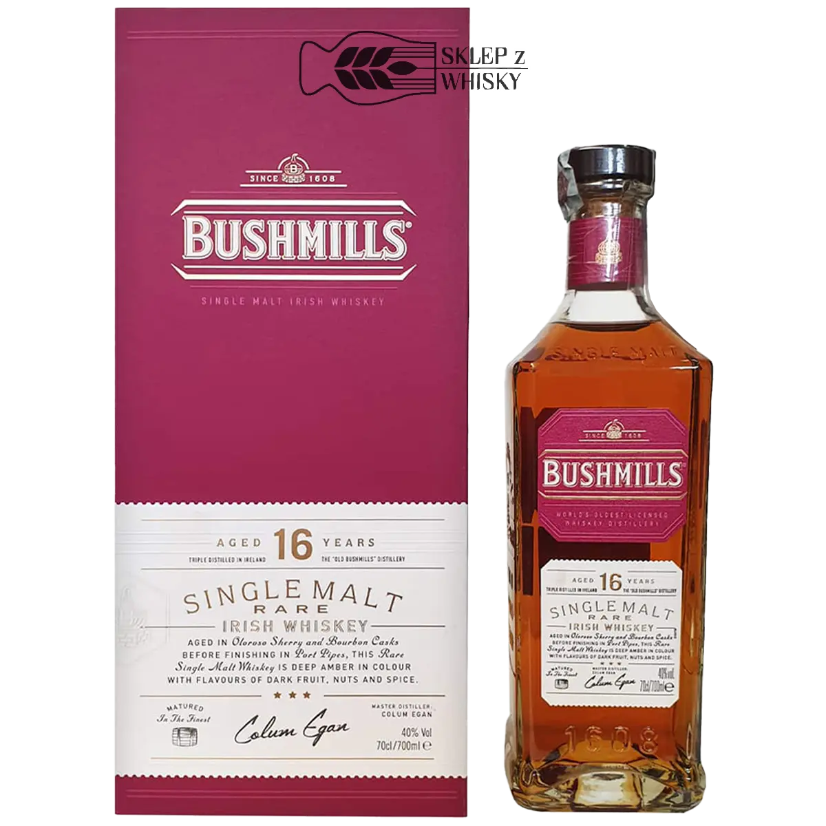 Bushmills 16-letnia irlandzka whisky single malt, 700 ml, w pudełku