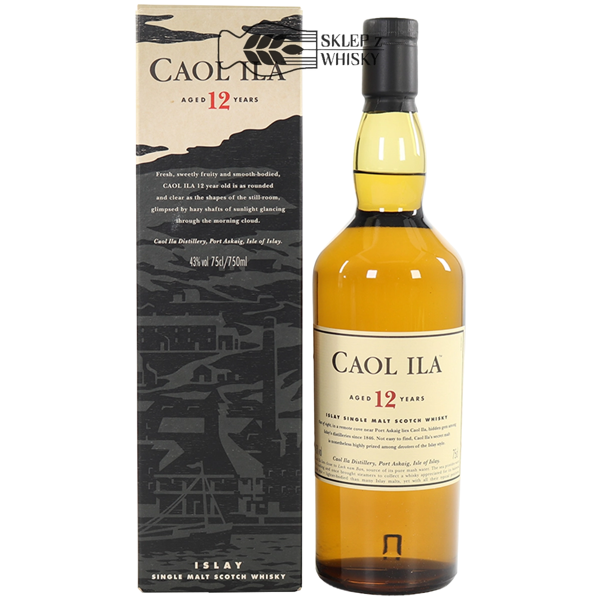 Caol Ila 12-letnia szkocka whisky single malt z regionu Islay, 700 ml, w pudełku