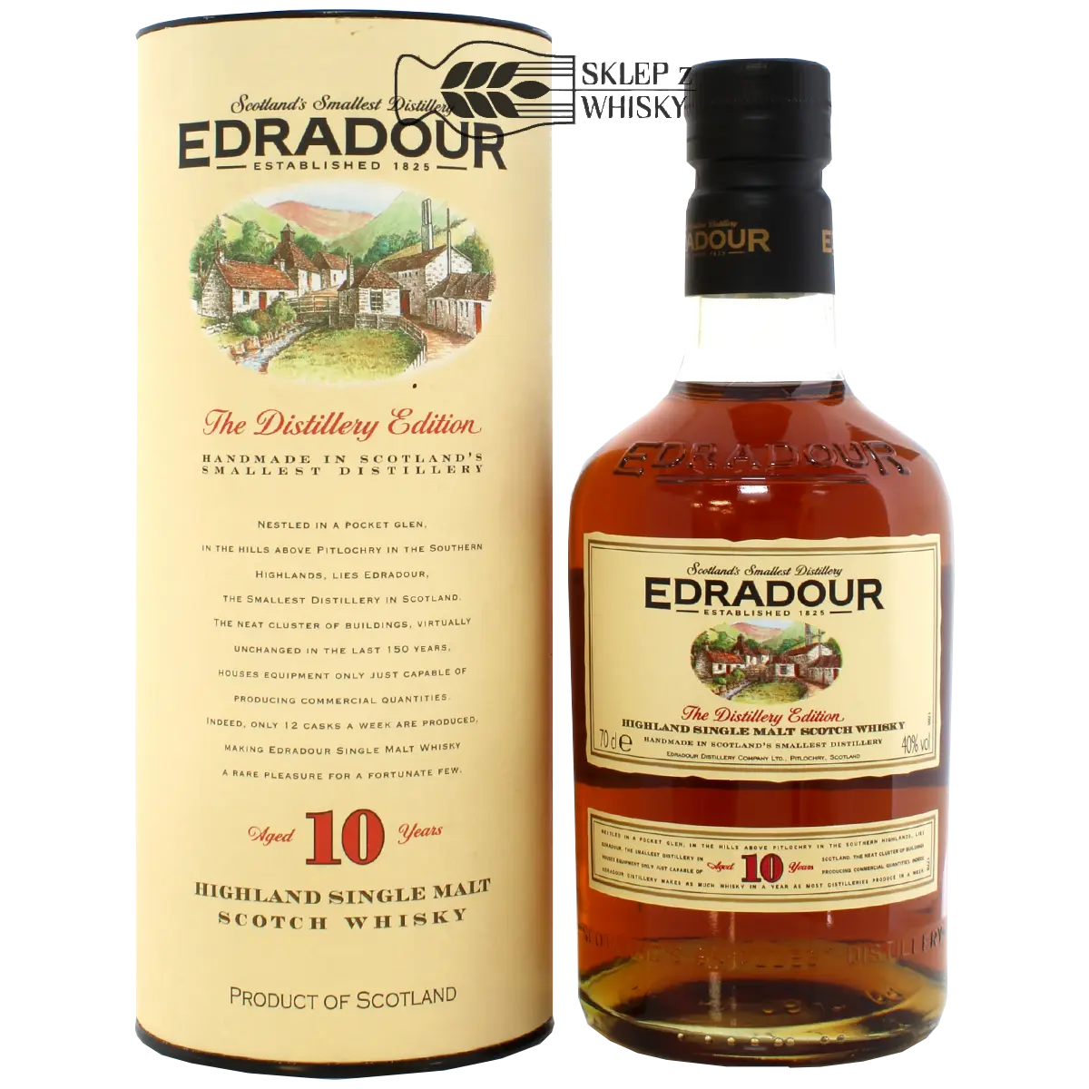 Edradour 10-letnia szkocka whisky single malt z regionu Highlands, 700 ml, w pudełku