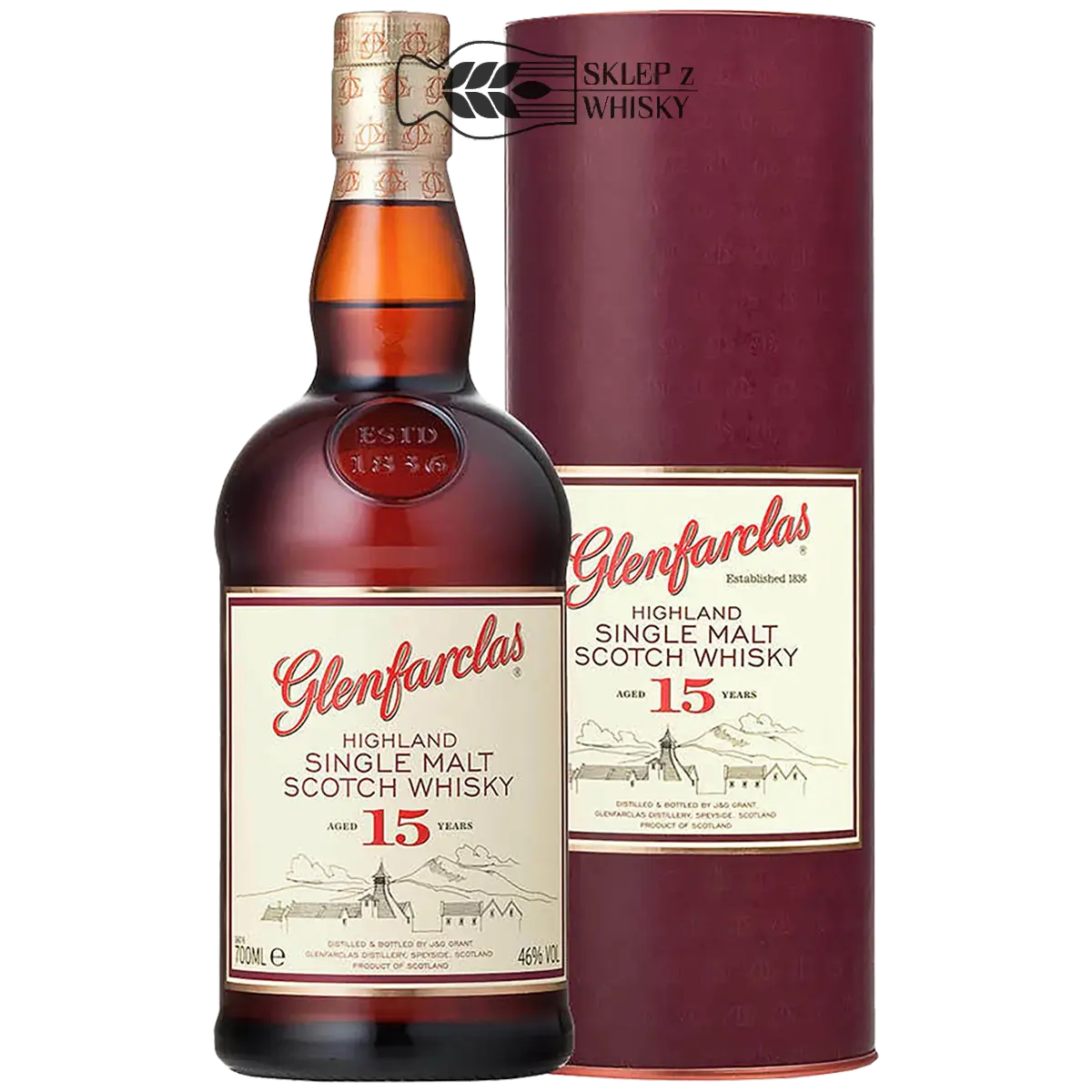 Glenfarclas 15 letnia szkocka whisky single malt z regionu Speyside, 700 ml, w pudełku