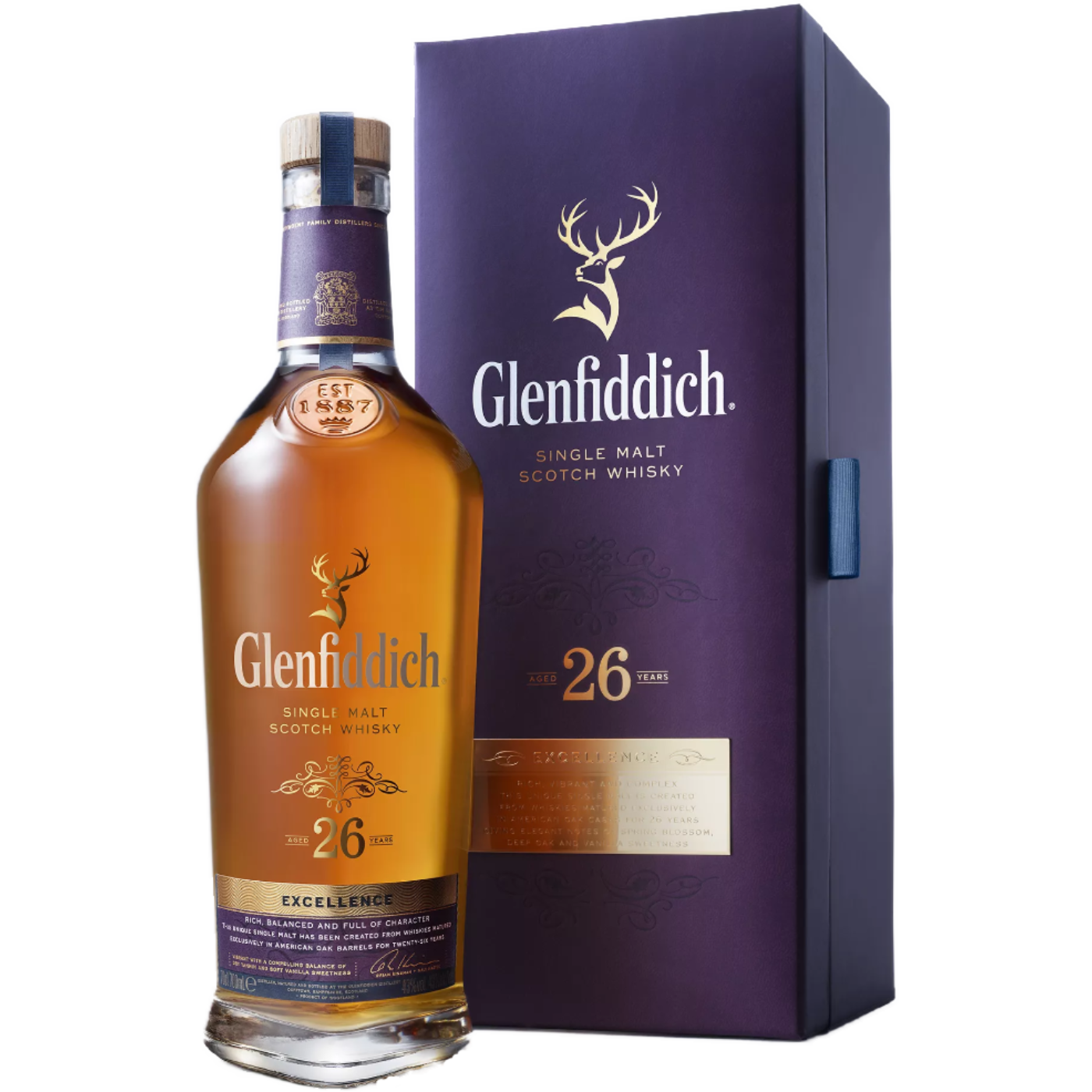 Glenfiddich Excellence 26-letnia szkocka whisky single malt, z regionu Speyside, 700 ml w pudełku