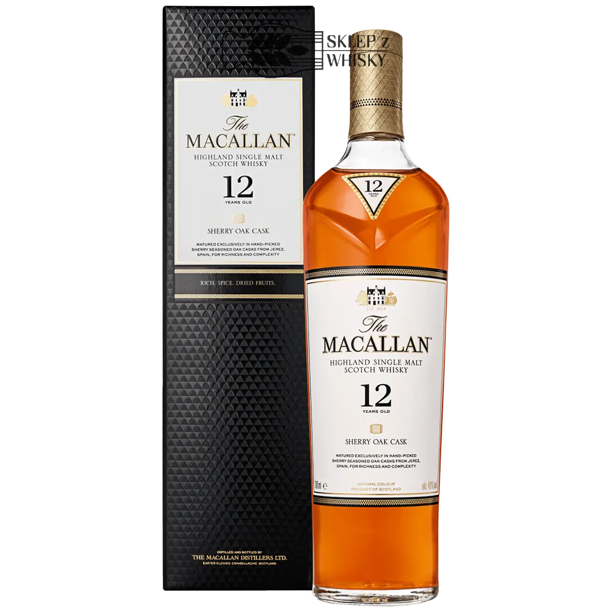 Macallan 12 YO Sherry Oak - szkocka whisky single malt z regionu Speyside, 700 ml, w pudełku