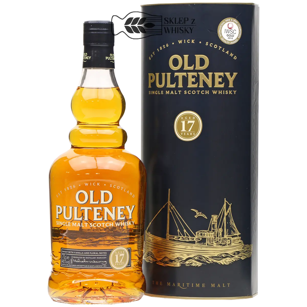 Old Pulteney 17 letnia szkocka whisky single malt z regionu Highlands, 700 ml, w pudełku