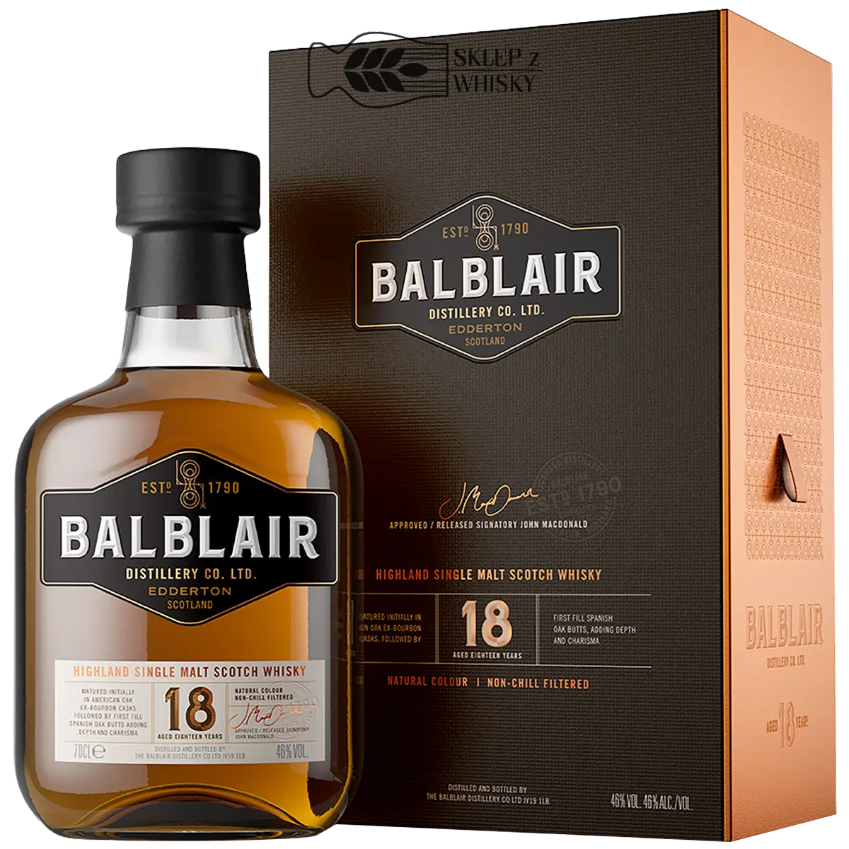 Balblair 18-letnia szkocka whisky single malt z regionu speyside, 700 ml, w pudełku
