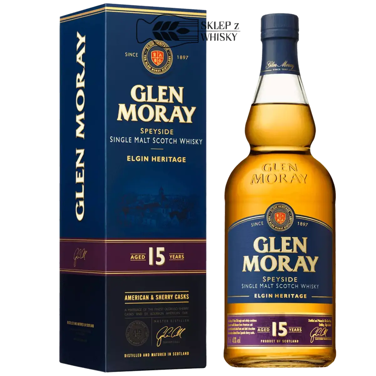 Glen Moray 15-letnia szkocka whisky single malt, z regionu Speyside, 700 ml, w pudełku