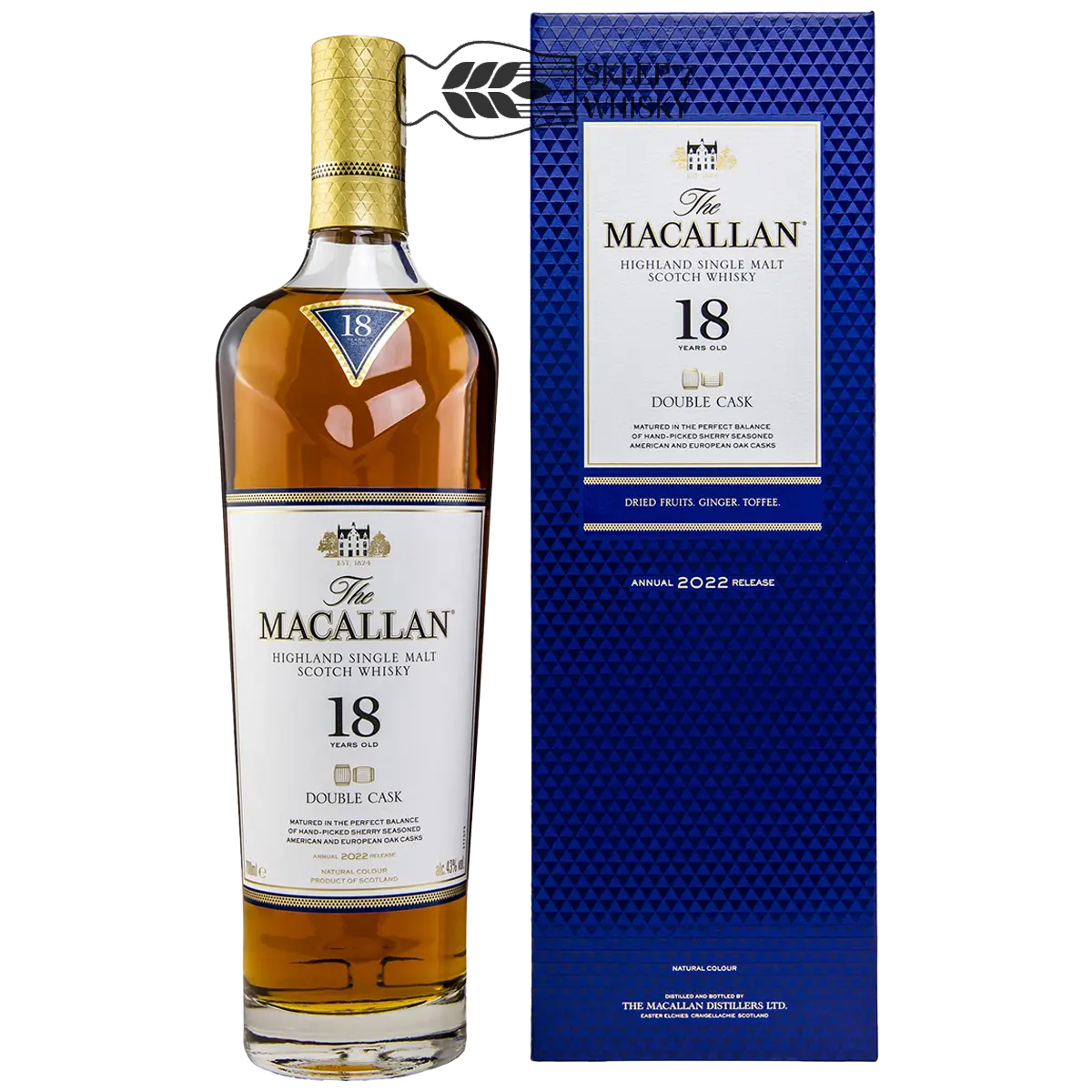 Macallan 18 YO Double Cask - szkocka whisky single malt z regionu Speyside, 700 ml, w pudełku