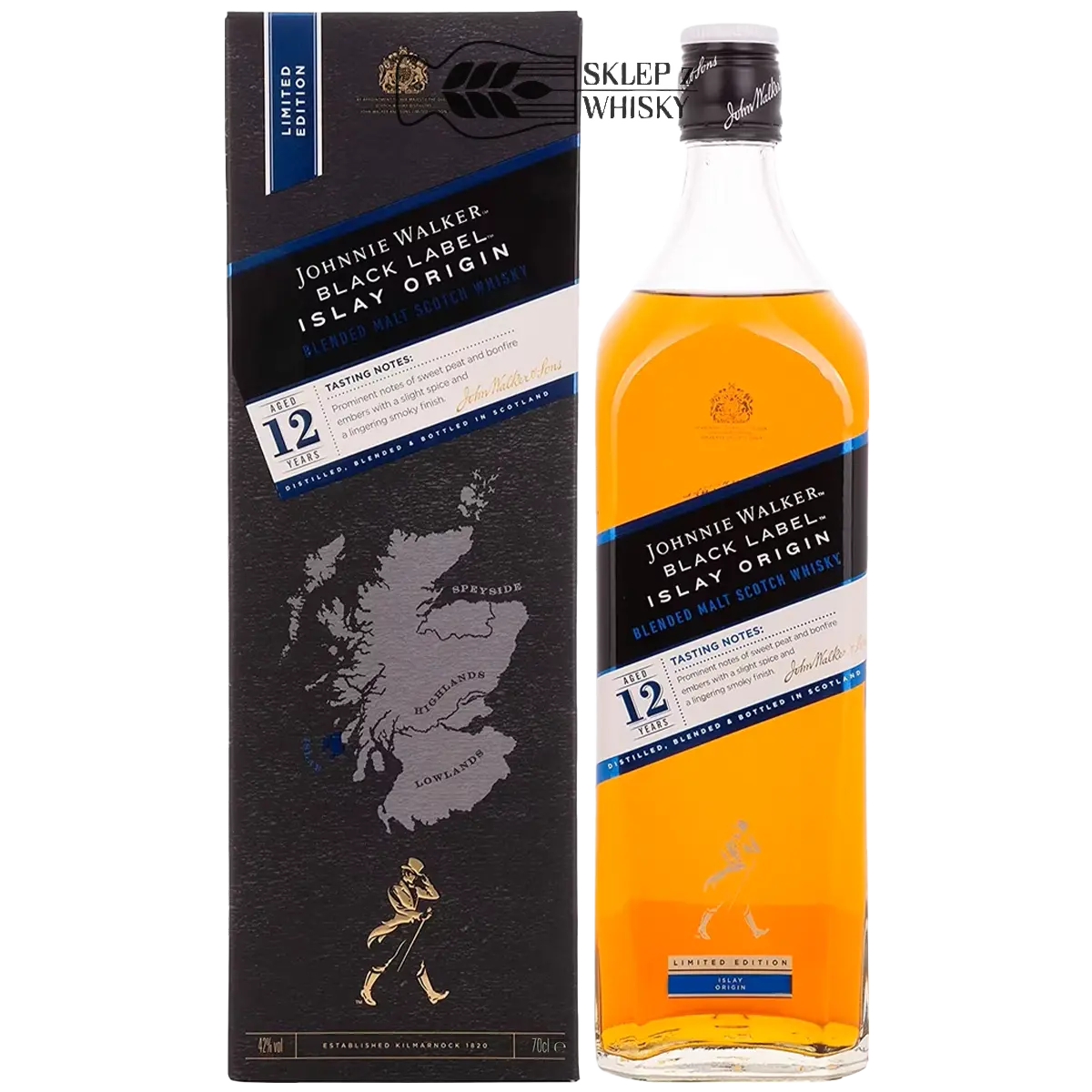 Johnnie Walker Black Label Islay Origin 12-letnia whisky blended malt 700 ml, pudełko