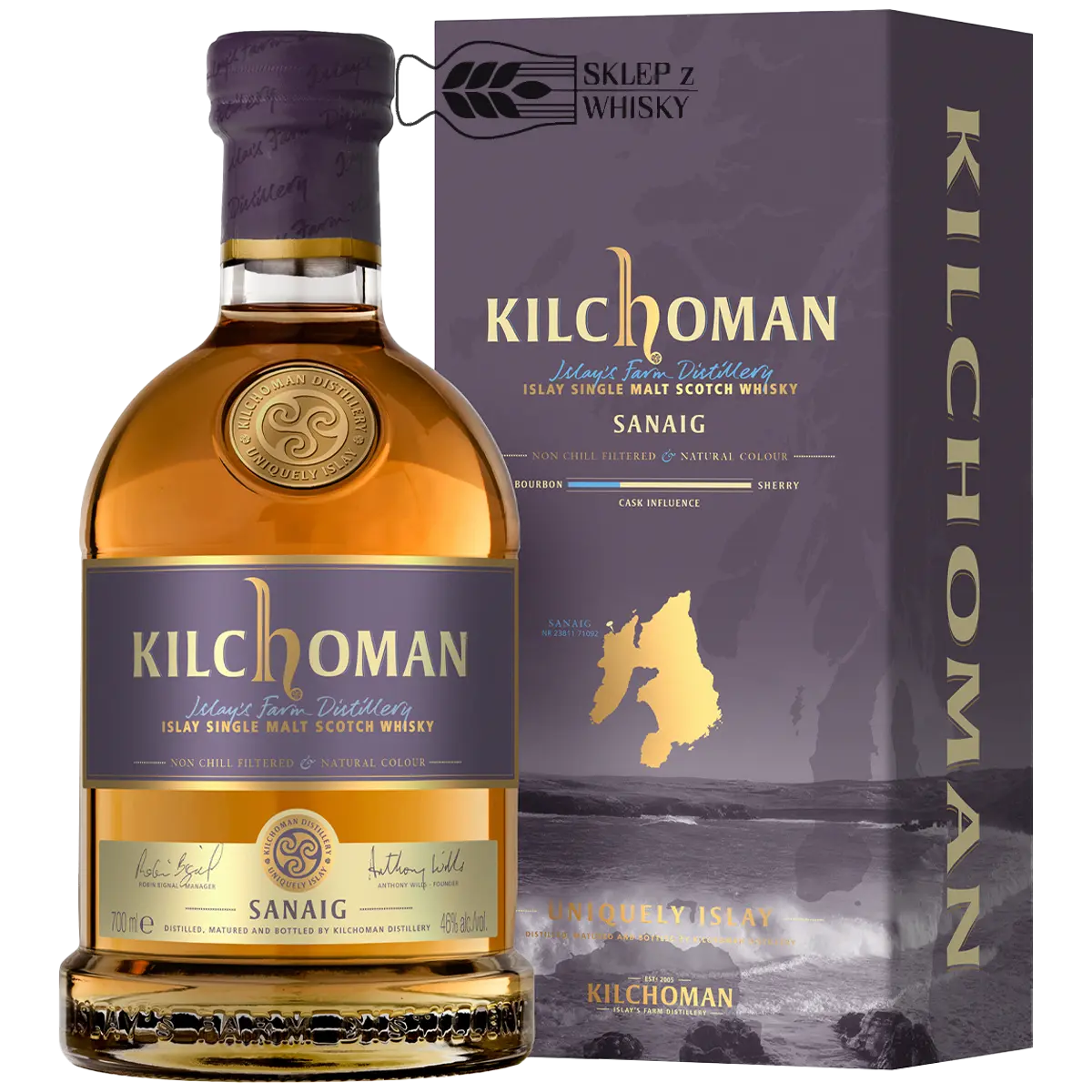 Kilchoman Sanaig szkocka whisky single malt z regionu Islay, 700 ml w pudełku