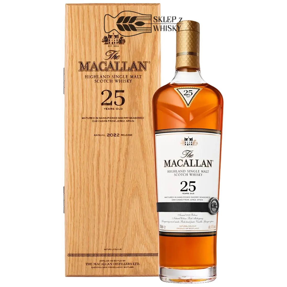 Macallan 25 YO Sherry Oak 2022 - szkocka whisky single malt z regionu Speyside, 700 ml, w pudełku